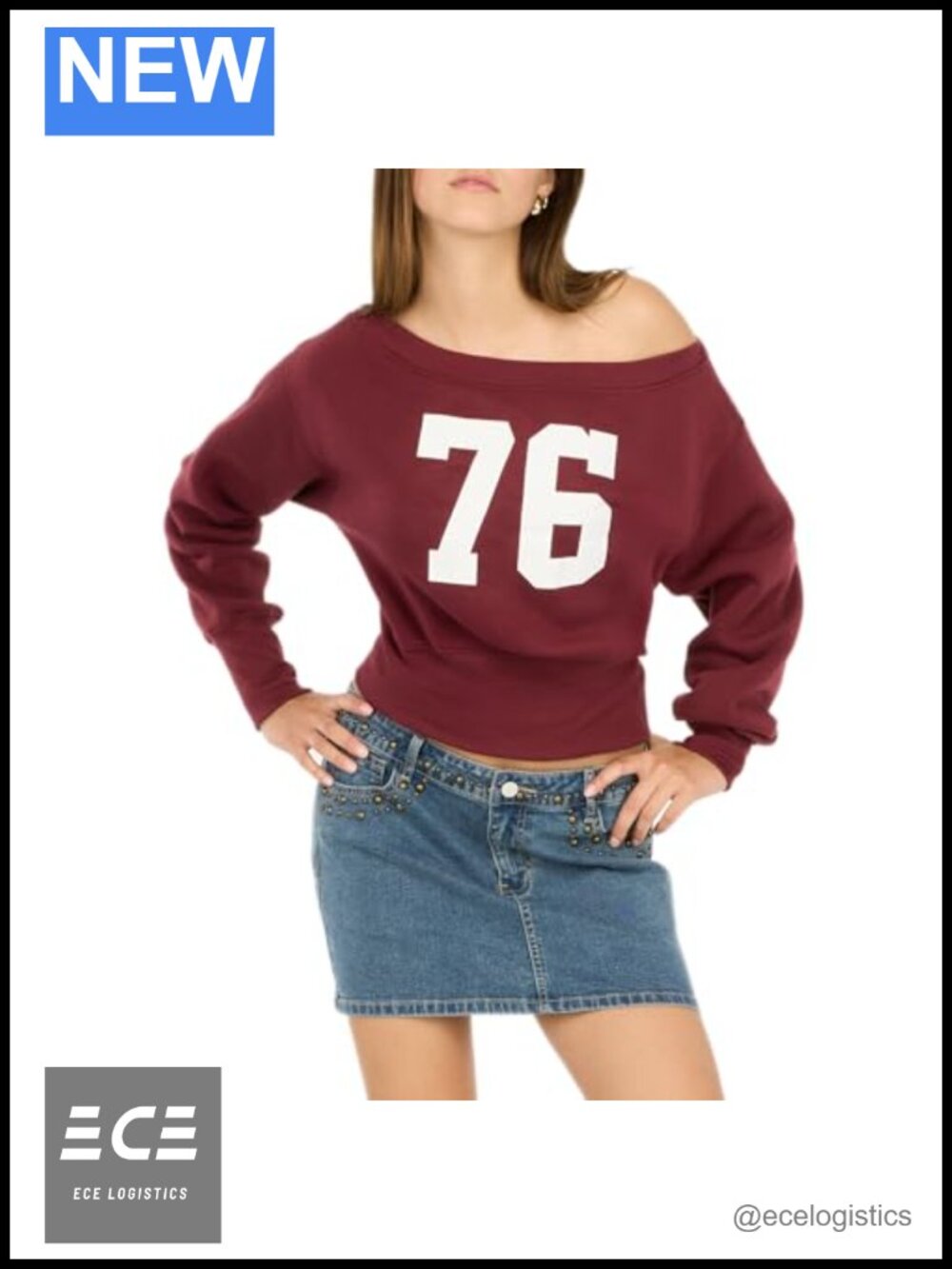 Off Shoulder Fleece Sweatshirt Crewneck Graphic Print